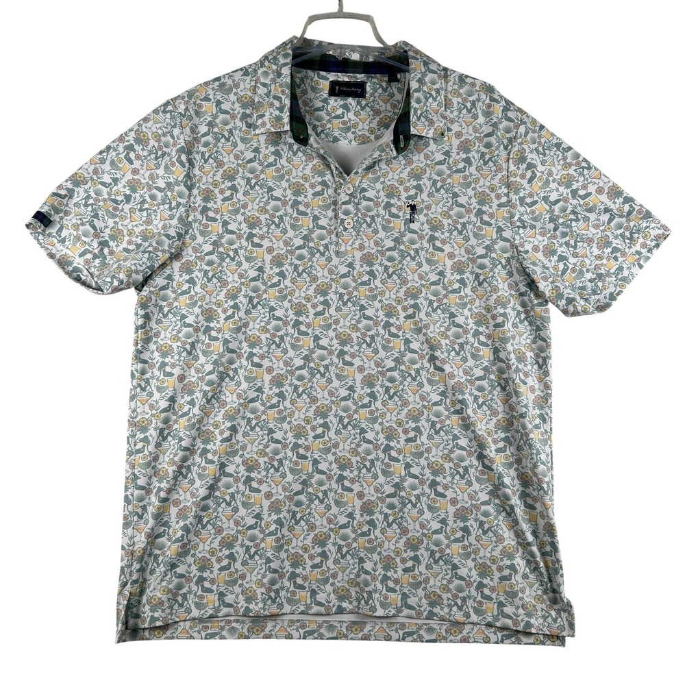 William Murray Polo Shirt Mens Large Cocktail Tropical Graphic Golf AOP Girls